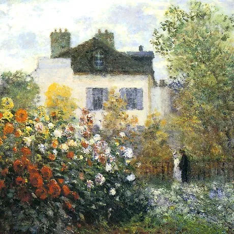 Monet's Garden at Argenteuil (Dahlias) Framed Canvas Replica Painting: Medium