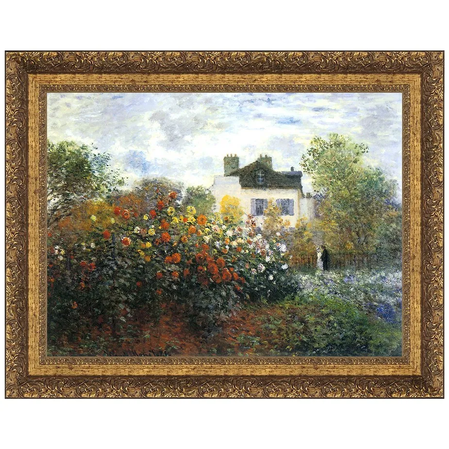 Monet's Garden at Argenteuil (Dahlias) Framed Canvas Replica Painting: Medium