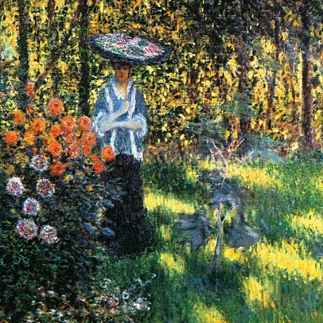 Woman with Parasol in Argenteuil Garden Framed Canvas Replica Painting: Small