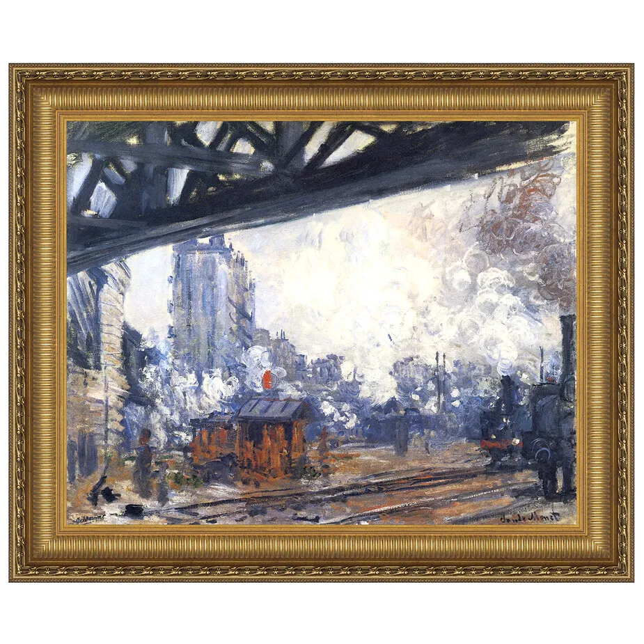 Saint-Lazare Station, Exterior View Framed Canvas Replica Painting: Grande