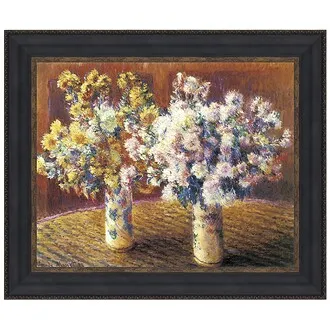 Two Vases of Chrysanthemums Framed Canvas Replica Painting: Small