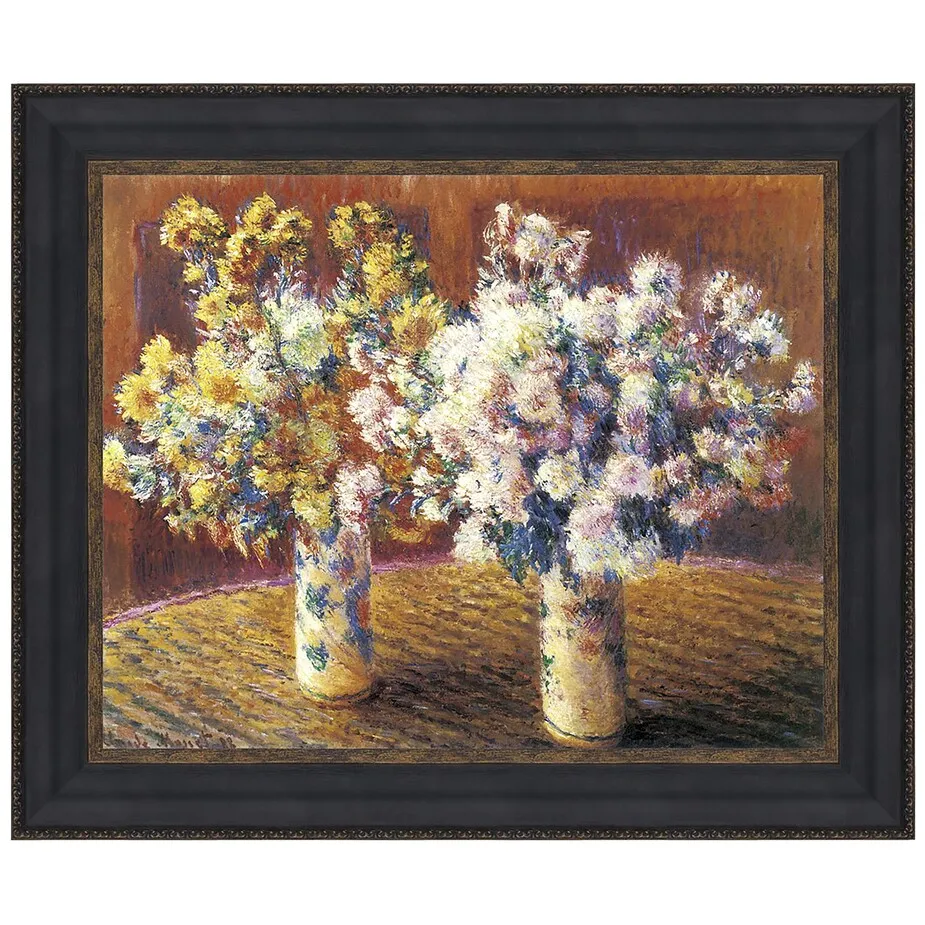 Two Vases of Chrysanthemums Framed Canvas Replica Painting: Grande