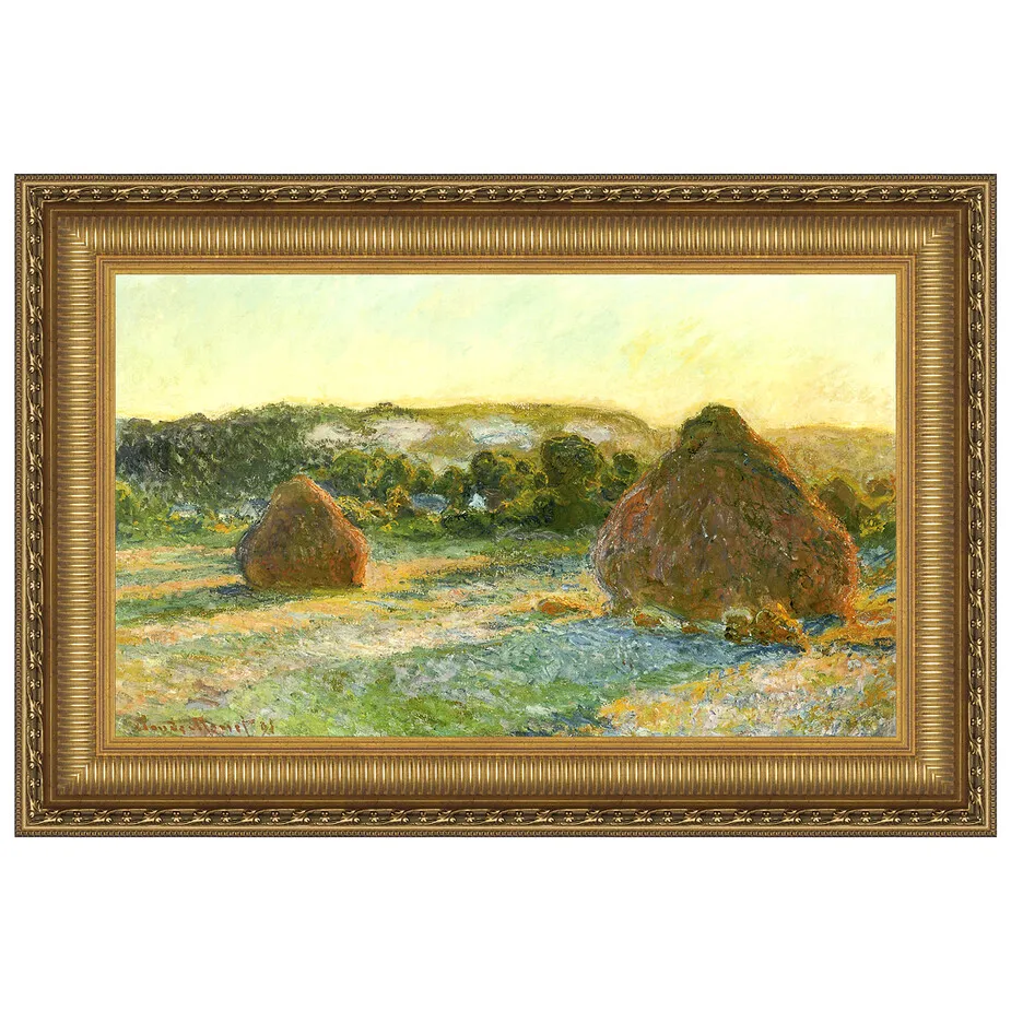 Wheatstacks (End of Summer) Framed Canvas Replica Painting: Small