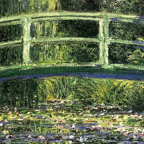 Bridge over a Pond of Water Lilies Framed Canvas Replica Painting: Grande