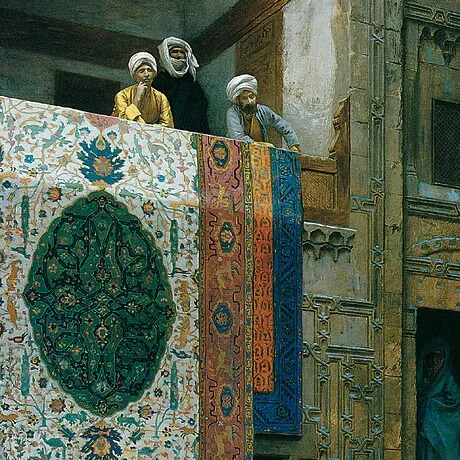 Carpet Merchant Framed Canvas Replica Painting: Small