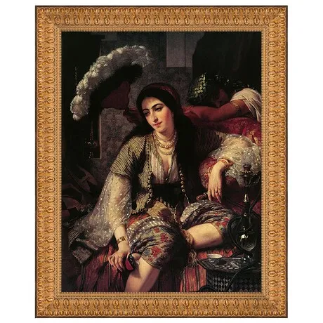 Algerian Woman and Her Slave Framed Canvas Replica Painting: Small