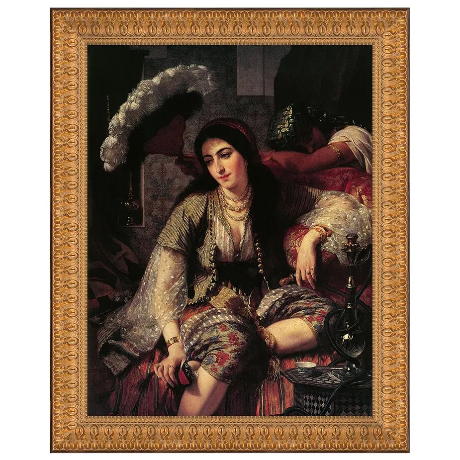 Algerian Woman and Her Slave Framed Canvas Replica Painting: Large