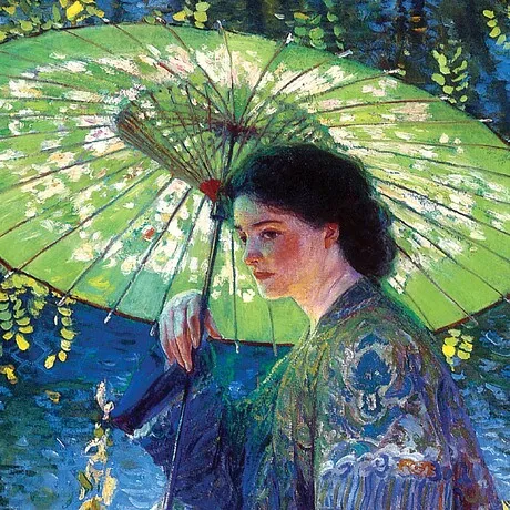 The Green Parasol Framed Canvas Replica Painting: Small