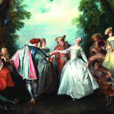 Dance Before a Fountain Framed Canvas Replica Painting: Grande