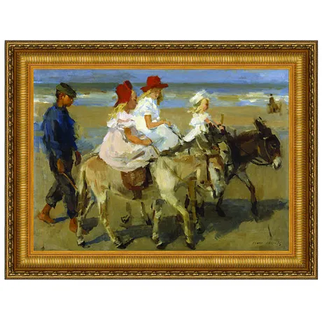 Donkey Rides on the Beach Framed Canvas Replica Painting: Medium