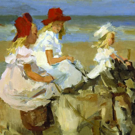 Donkey Rides on the Beach Framed Canvas Replica Painting: Large