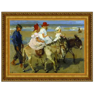 Donkey Rides on the Beach Framed Canvas Replica Painting: Grande