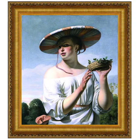Girl in a Large Hat Framed Canvas Replica Painting: Small