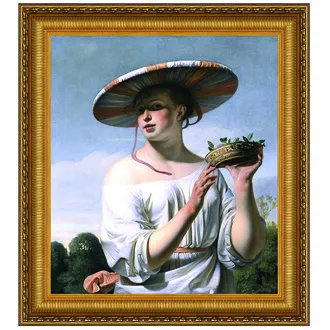 Girl in a Large Hat Framed Canvas Replica Painting: Medium