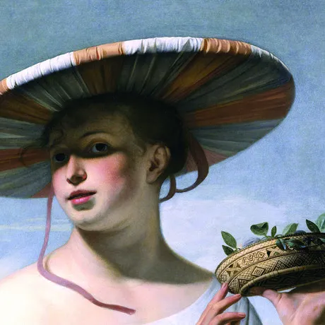 Girl in a Large Hat Framed Canvas Replica Painting: Grande