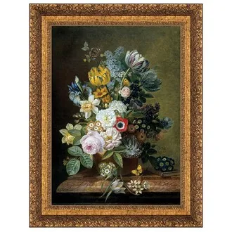 Still Life with Flowers Framed Canvas Replica Painting: Small