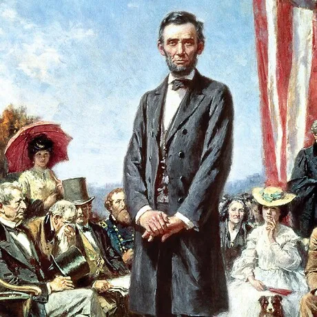 The Gettysburg Address of 1863: Framed Canvas Replica Painting: Medium