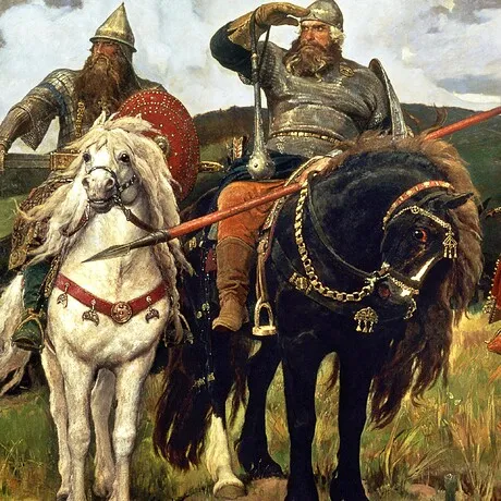 Bogatyrs (Warrior Knights) Framed Canvas Replica Painting: Small
