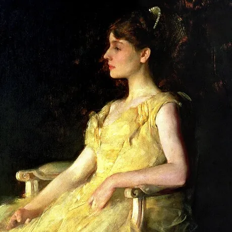 A Lady in Yellow Framed Canvas Replica Painting: Small