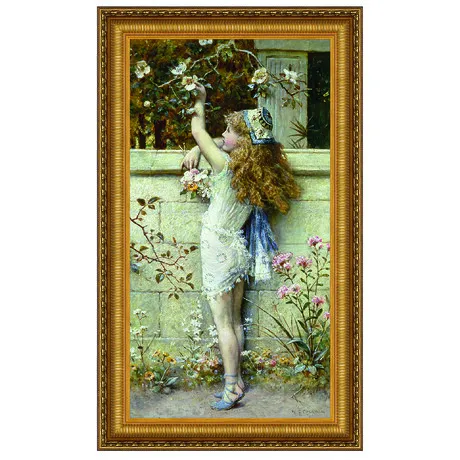 Gathering Flowers Framed Canvas Replica Painting: Small