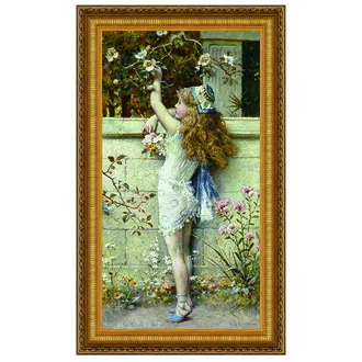 Gathering Flowers Framed Canvas Replica Painting: Medium