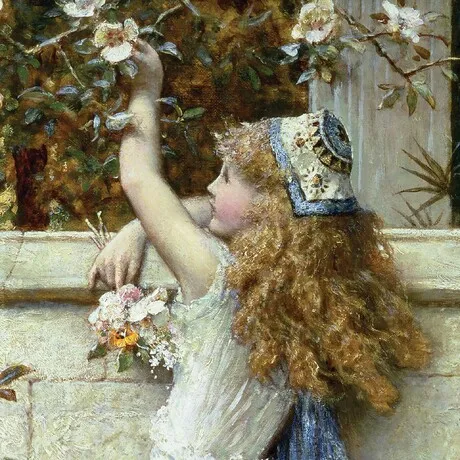 Gathering Flowers Framed Canvas Replica Painting: Large