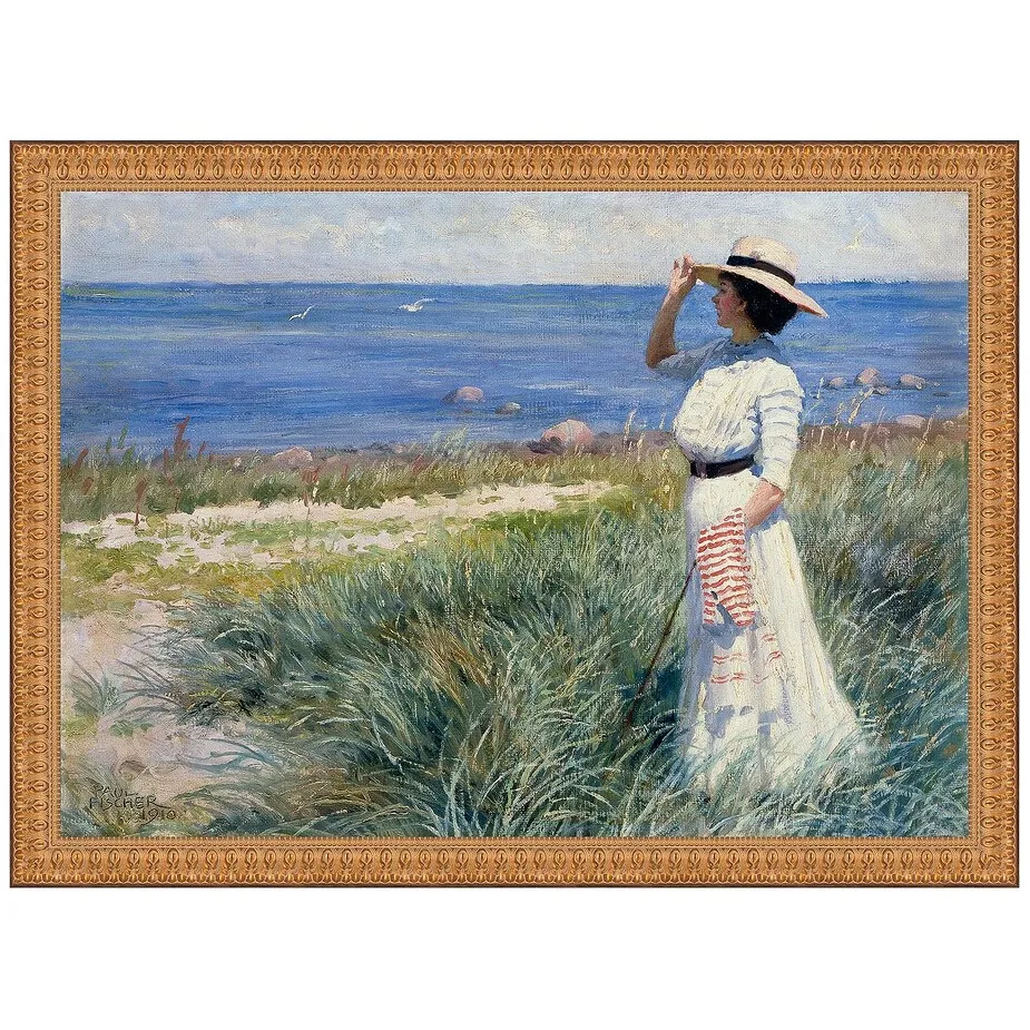 Looking Out to Sea Framed Canvas Replica Painting: Medium