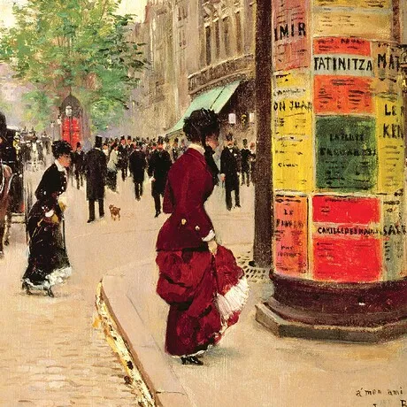 Paris Kiosk Framed Canvas Replica Painting: Large