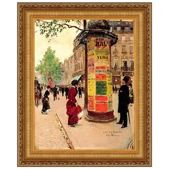 Paris Kiosk Framed Canvas Replica Painting: Large