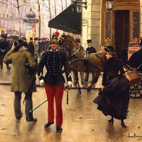 Boulevard des Capucines and Vaudeville Theatre in Paris Framed Canvas Replica Painting: Grande
