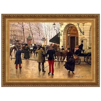 Boulevard des Capucines and Vaudeville Theatre in Paris Framed Canvas Replica Painting: Grande
