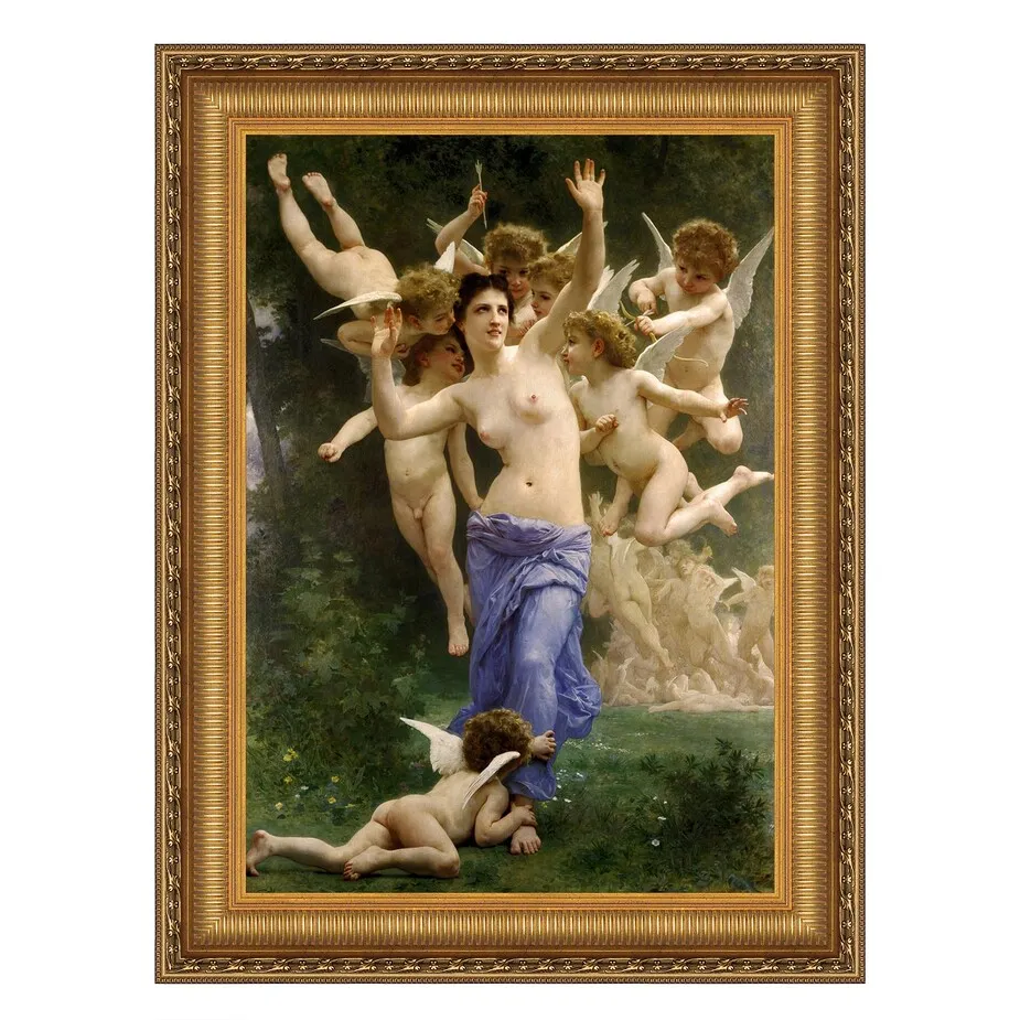 Invading Cupid's Realm Framed Canvas Replica Painting: Large