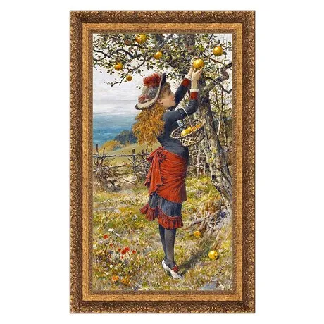 Picking Apples Framed Canvas Replica Painting: Large