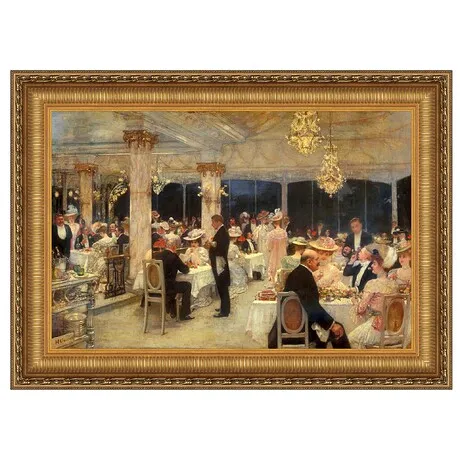 An Evening of Prizes at the Armenonville Pavilion Framed Canvas Replica Painting: Small