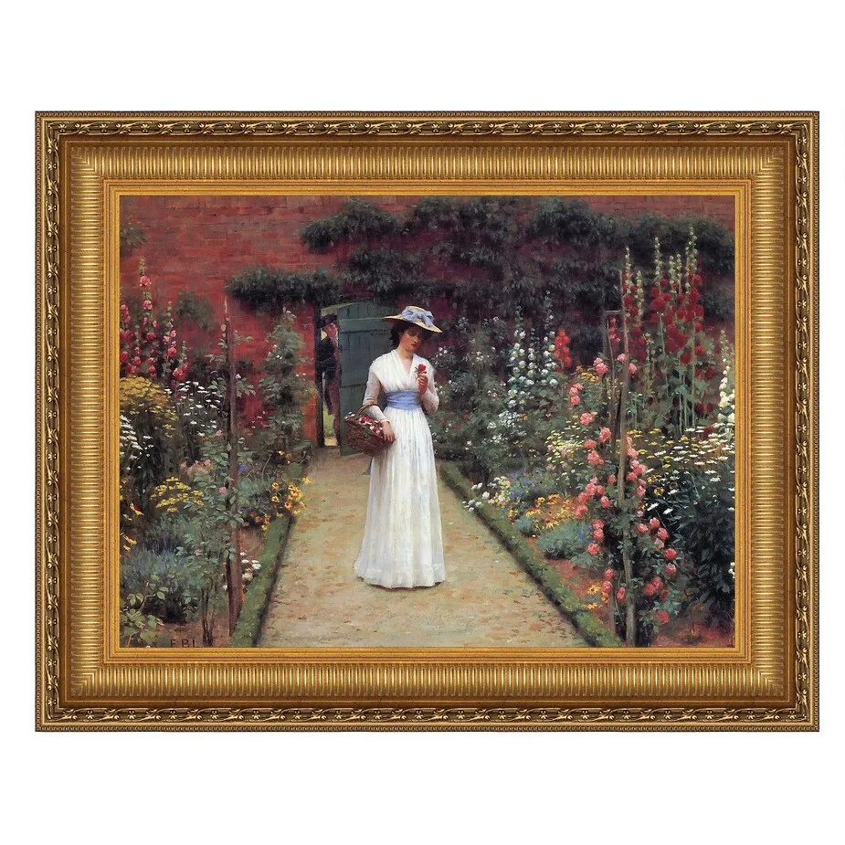 Lady in a Garden Framed Canvas Replica Painting: Small