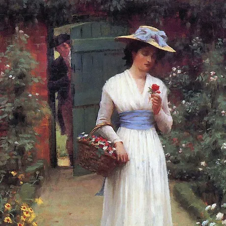 Lady in a Garden Framed Canvas Replica Painting: Medium