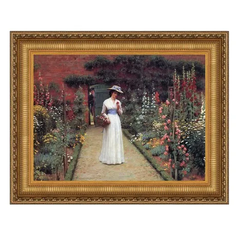 Lady in a Garden Framed Canvas Replica Painting: Large