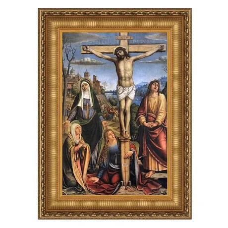 Christ on the Cross and the Three Marys Framed Canvas Replica Painting: Medium