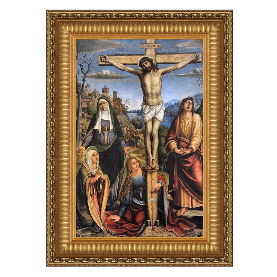 Christ on the Cross and the Three Marys Framed Canvas Replica Painting: Grande