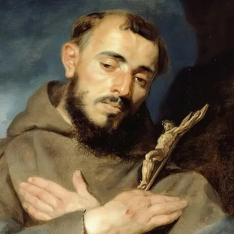 Saint Francis Framed Canvas Replica Painting: Medium