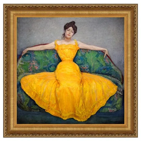 Lady in Yellow Dress Framed Canvas Replica Painting: Grande
