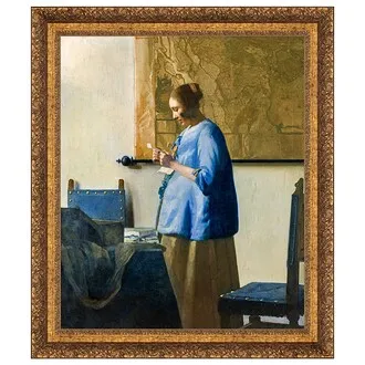 Woman Reading a Letter Framed Canvas Replica Painting: Medium