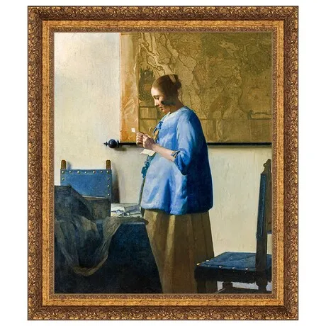 Woman Reading a Letter Framed Canvas Replica Painting: Large