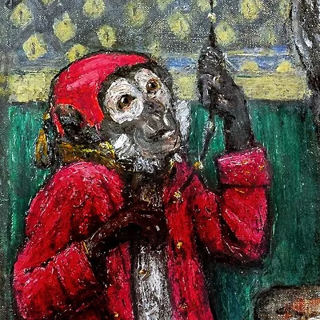 Princess with a Monkey Framed Canvas Replica Painting: Medium