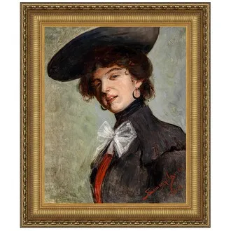 Dame mit Hut (Lady with Hat) Framed Canvas Replica Painting: Small