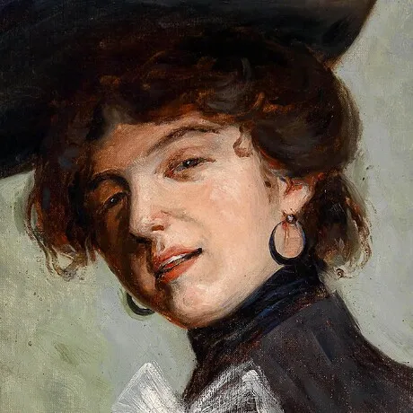 Dame mit Hut (Lady with Hat) Framed Canvas Replica Painting: Medium