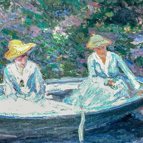 In the Norwegian Boat at Giverny Framed Canvas Replica Painting: Medium