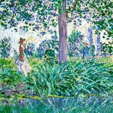 Fishing on the River Epte Framed Canvas Replica Painting: Large