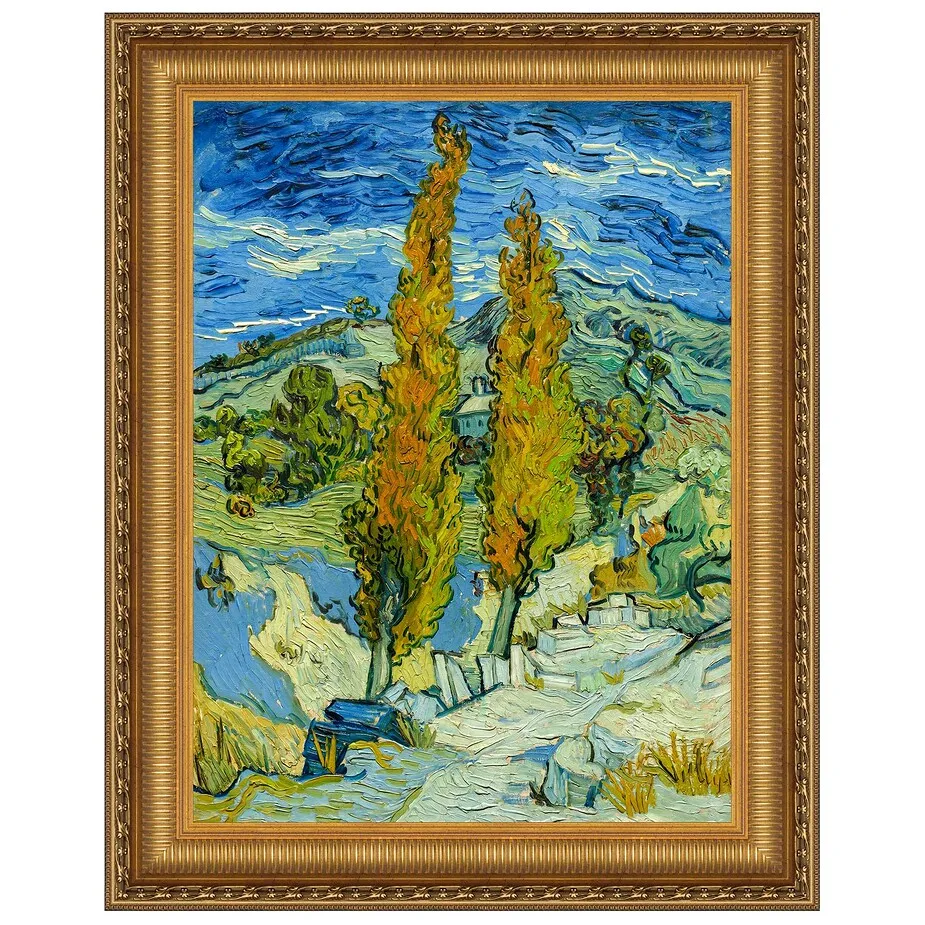 Two Poplars in the Alpilles Framed Canvas Replica Painting: Large