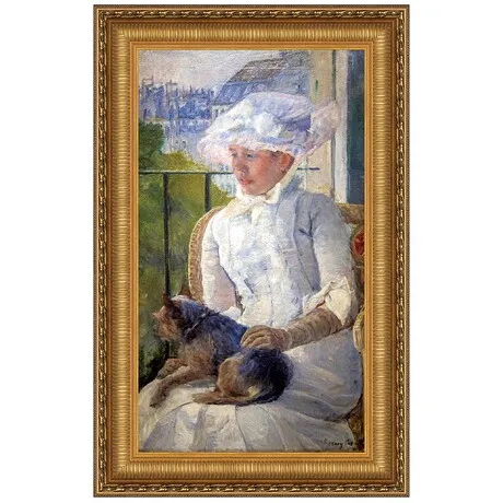 Young Girl at Window Framed Canvas Replica Painting: Medium